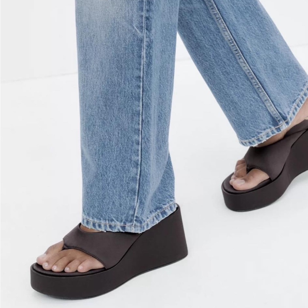 Zara Satin Effect Platform Brown Sandal size 6